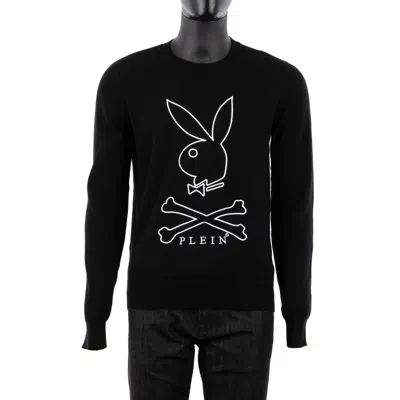 Pre-owned Philipp Plein X Playboy Cashmere Bunny Logo Embroidery Sweater Black 08393