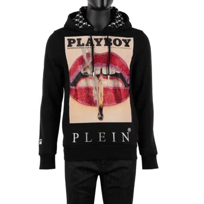 Pre-owned Philipp Plein X Playboy Crystal Lips Logo Printed Hoodie Sweater Black 08355