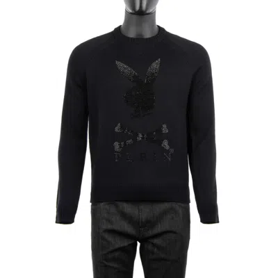 Pre-owned Philipp Plein X Playboy Crystals Bunny Logo Wool Sweater Black 08389