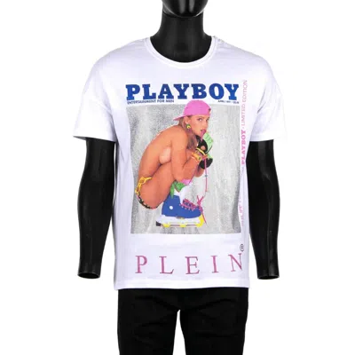 Pre-owned Philipp Plein X Playboy Crystals Logo Skategirl Printed T-shirt White 08456
