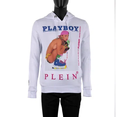 Pre-owned Philipp Plein X Playboy Skategirl Print Sweatshirt Hoodie Logo Embroidery White