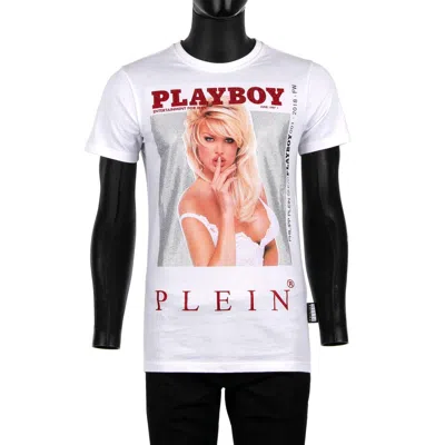 Pre-owned Philipp Plein X Playboy V. Silvstedt Printed Crystals T-shirt White 08455