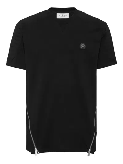 Philipp Plein Zip-detail Padded-shoulder T-shirt In Black