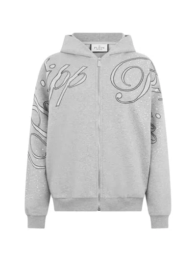 Philipp Plein Zip Hoodie In Gray