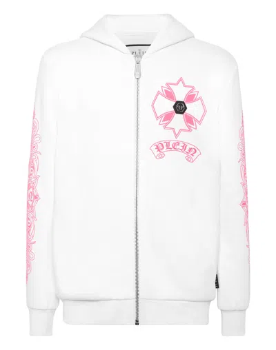 Philipp Plein Zip Hoodie Puffy Chrome Crest In White