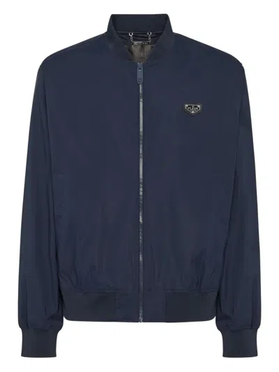 Philipp Plein Zip Nylon Bomber Jacket In Blue