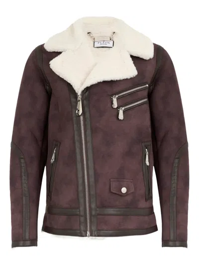 Philipp Plein Zip-up Biker Jacket In Brown
