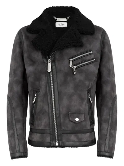 Philipp Plein Zip-up Biker Jacket In Gray