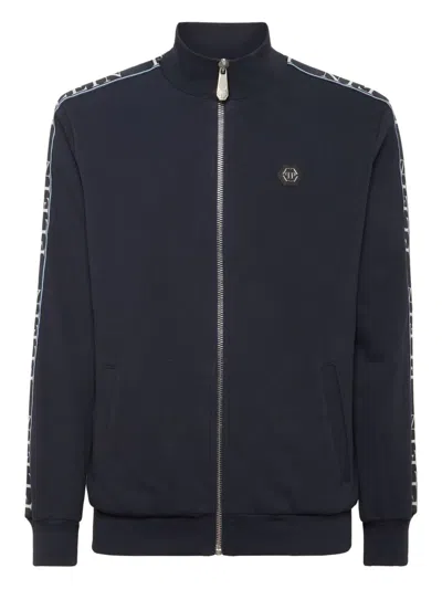 Philipp Plein Zip-up Cotton Sweatshirt In Blue