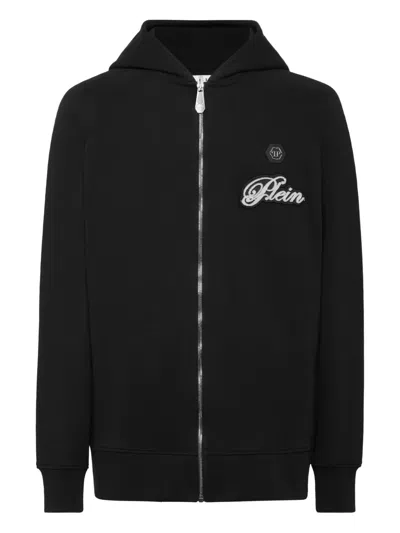 Philipp Plein Zip-up Logo-patch Hoodie In Black