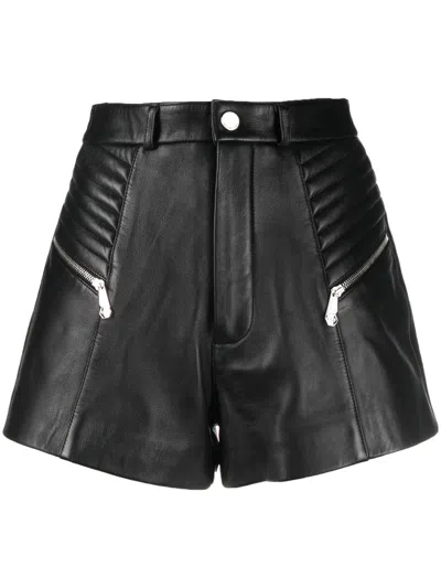 Philipp Plein Zipper-detail Leather Shorts In Black