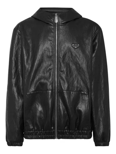Philipp Plein Zip-up Hooded Jacket In Black