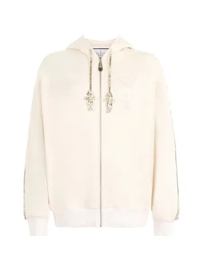 Philipp Plein Washed Zip Hoodie Tennis Club Crystals In Black