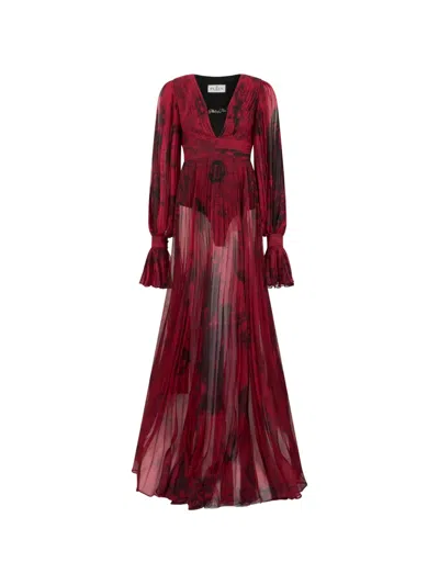 Philipp Plein Zodiac-print Pleated Maxi Dress In Red