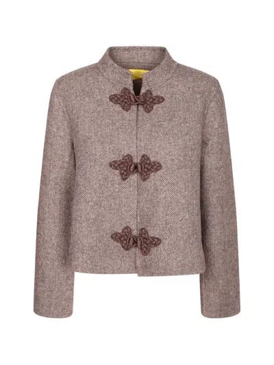 Philippa 1970 Aria Herringbone-pattern Braided-toggle Jacket In Brown