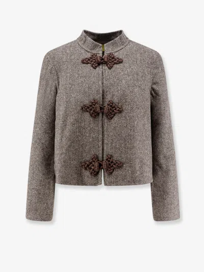 Philippa 1970 Aria Wool Blend Jacket With Frogs In Brown
