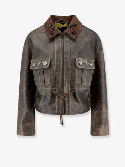 Philippa 1970 Chaqueta Iris Leather Jacket In Brown