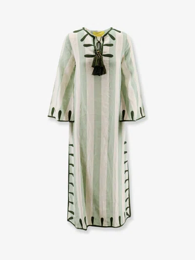 Philippa 1970 Edna Linen Long Dress In Green