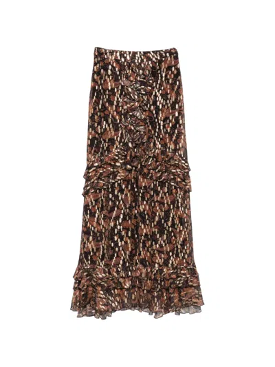 Philippa 1970 Eliza Ruffled Maxi Skirt In Brown