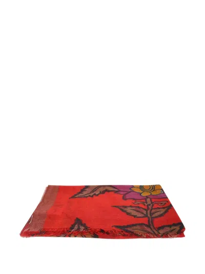 Philippa 1970 Floral-print Fringed Scarf In Red
