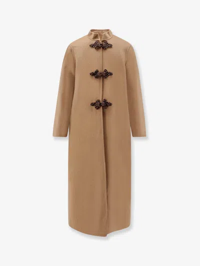 Philippa 1970 Harriet Wool Coat With Frogs In Brown