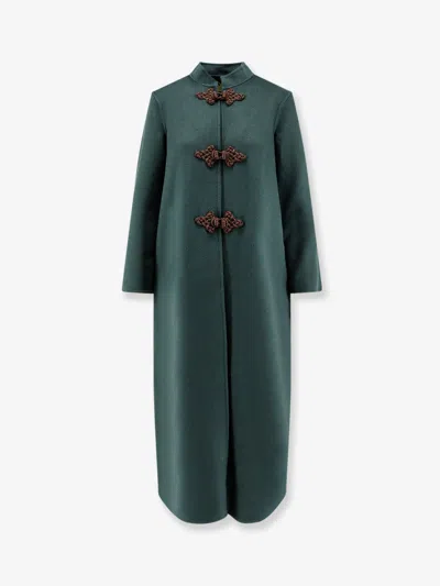 Philippa 1970 Harriet Wool Coat With Frogs In Green