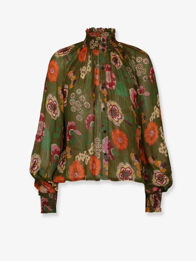 Philippa 1970 Ivonne Viscose Shirt With Lurex Details In Green