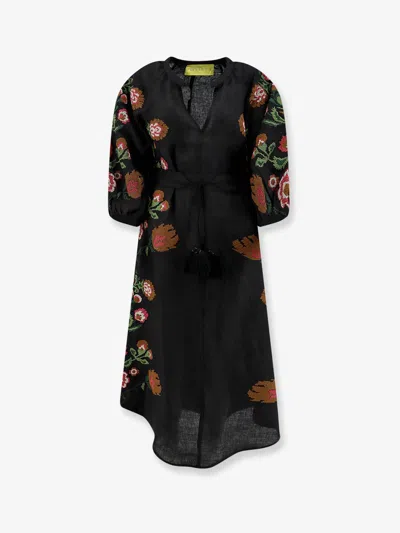 Philippa 1970 Keila Linen Dress In Black