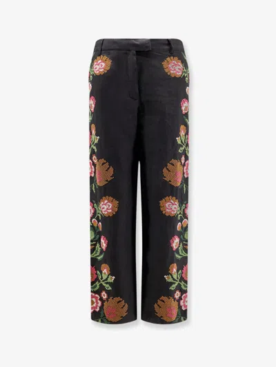 Philippa 1970 Keila Linen Trousers With Embroidery In Black