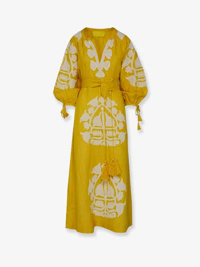 Philippa 1970 Keyra Linen Long Dress In Yellow