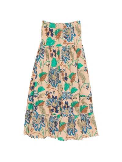 Philippa 1970 Wendy Floral-print Tiered Long Skirt In Brown