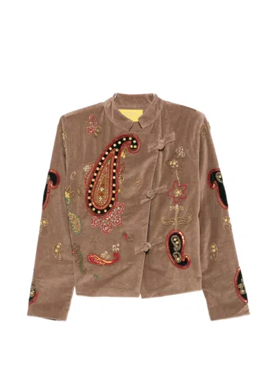 Philippa 1970 Paisley-embroidered Frog-fastening Jacket In Brown