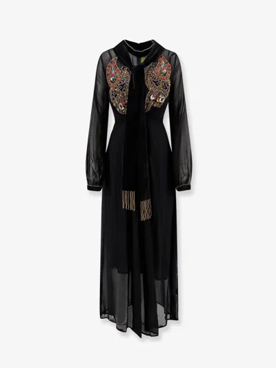 Philippa 1970 Sutton Viscose Dress With Sequin And Rhinestone Embroidery In Black