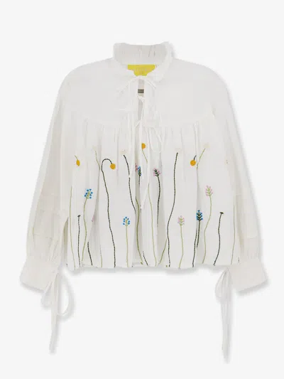 Philippa 1970 Valentina Cotton Shirt With Multicolor Embroidery In White