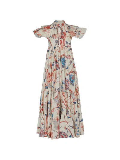 Philippa 1970 Venus Floral-print Tiered Maxi Dress In White