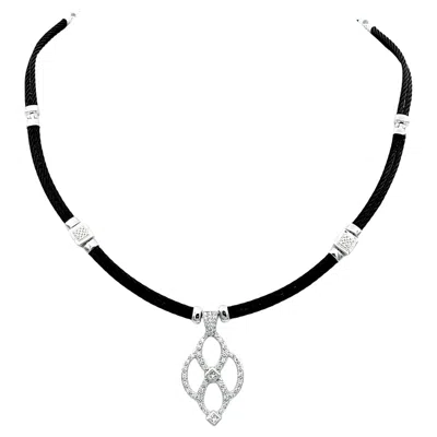 Pre-owned Philippe Charriol Celtic Noir Diamond Station Necklace In White Gold And Steel