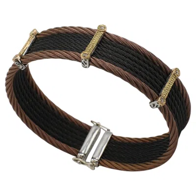 Pre-owned Philippe Charriol Celtique Cable Steel Bronze & Black 18k Gold Cuff Bracelet