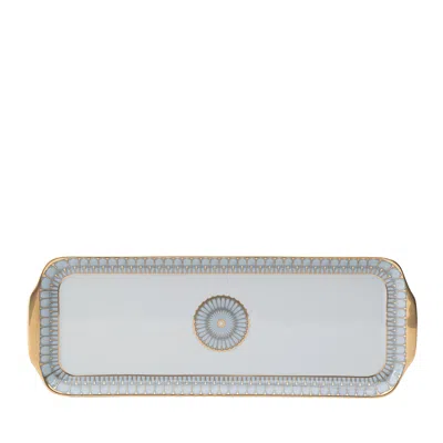 Philippe Deshoulieres Arcades Grey & Matte Gold Round Deep Platter In Blue