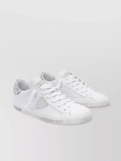 Philippe Model Animal Print Leather Low Top Sneakers In White
