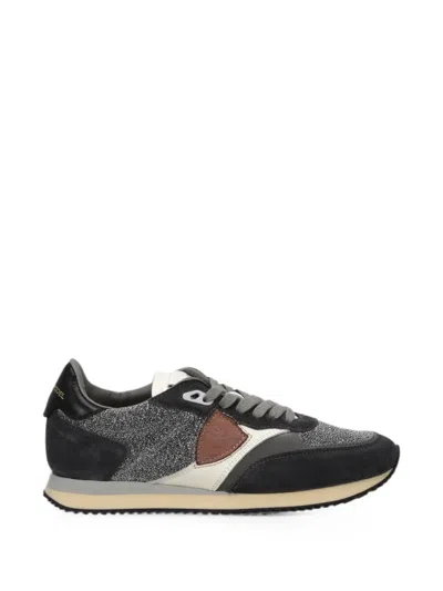Philippe Model Blville Glitter-detail Leather Sneakers In Gray
