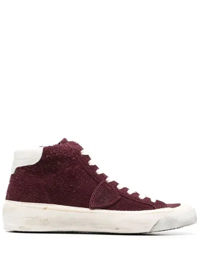 Philippe Model Distressed High-top Sneakers In Red