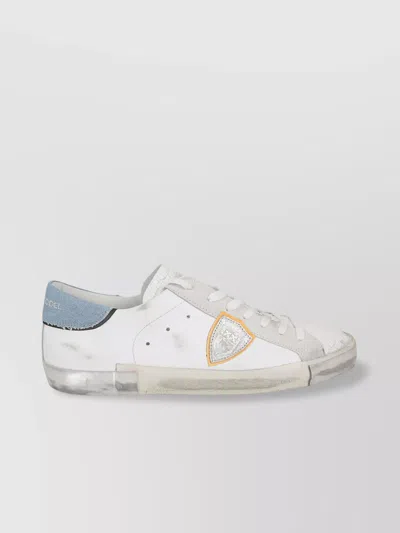 Philippe Model Distressed Leather Low Top Sneakers In White
