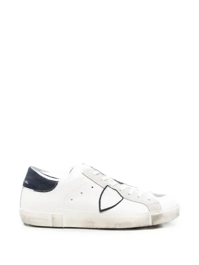 Philippe Model Distressed Leather Sneakers In White