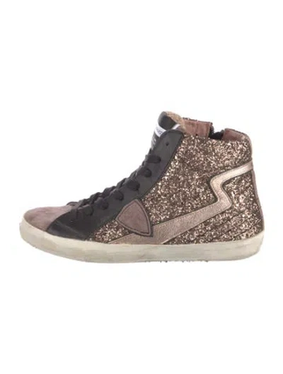 Pre-owned Philippe Model Glitter Colorblock Pattern Wedge Sneakers
