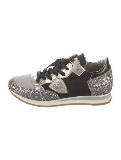 Pre-owned Philippe Model Glitter Graphic Print Sneakers In Silver