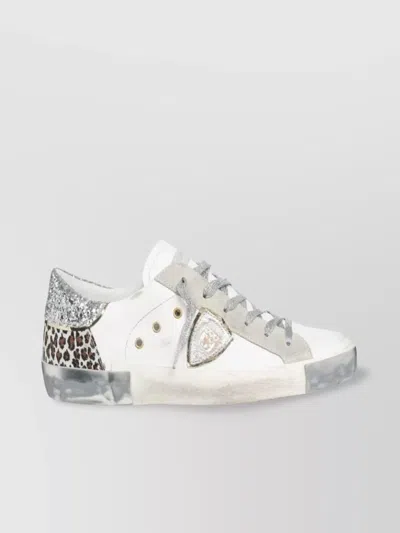 Philippe Model Glitter Heel Sneakers Leopard Print Detail In White