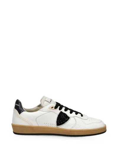 PHILIPPE MODEL GLITTER-PATCHWORK LEATHER SNEAKERS
