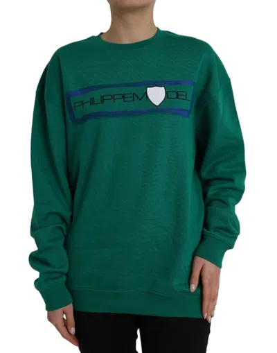 PHILIPPE MODEL GREEN COTTON LOGO PRINT LONG SLEEVES PULLOVER SWEATER