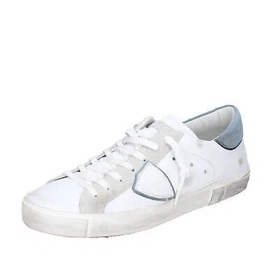 Pre-owned Philippe Model Herren Schuhe  42 Eu Sneaker Weiss Leder Hellblau Wildled Ex341-42