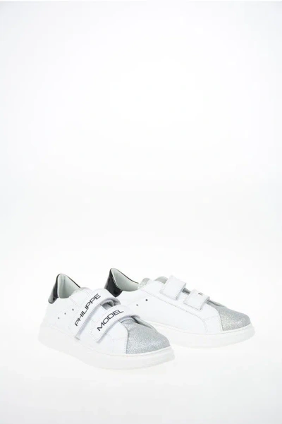 Philippe Model Junior Leather Glittered Granville Sneakers In White